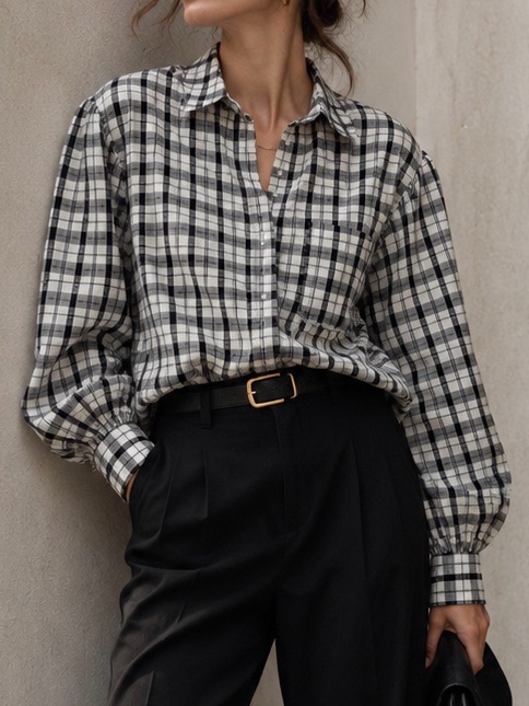 Classic Black & White Plaid Button-Down Shirt